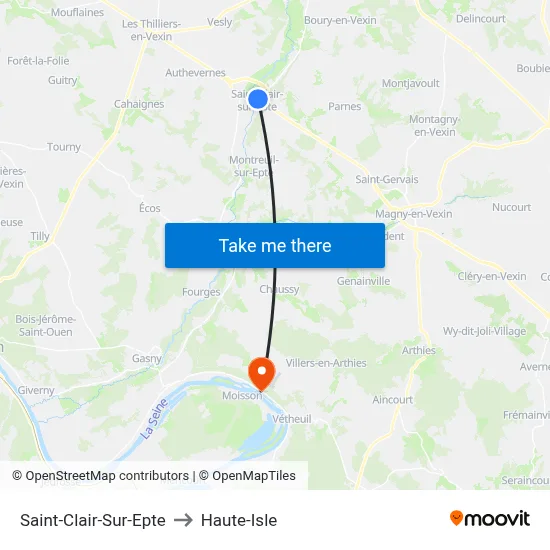 Saint-Clair-Sur-Epte to Haute-Isle map