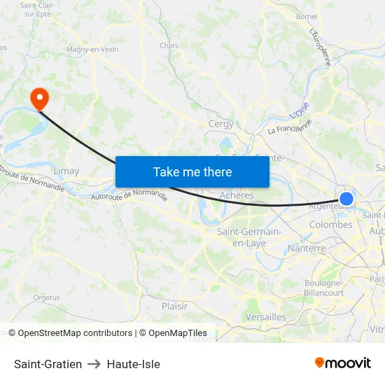 Saint-Gratien to Haute-Isle map