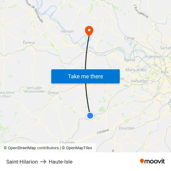 Saint-Hilarion to Haute-Isle map