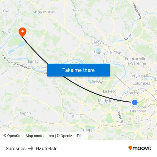 Suresnes to Haute-Isle map