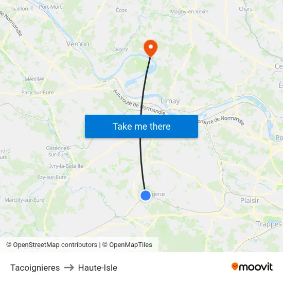 Tacoignieres to Haute-Isle map