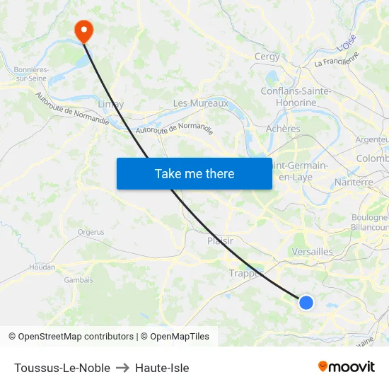 Toussus-Le-Noble to Haute-Isle map