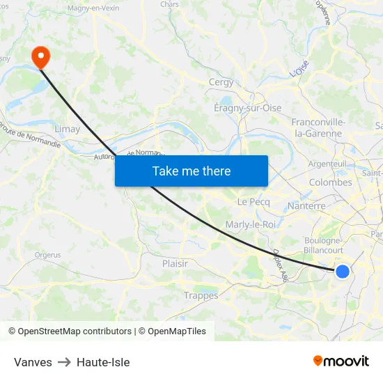 Vanves to Haute-Isle map