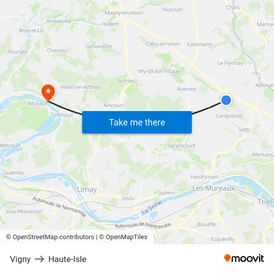 Vigny to Haute-Isle map