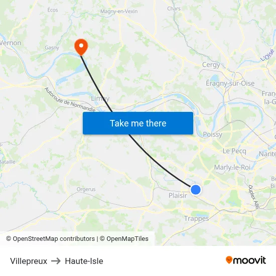 Villepreux to Haute-Isle map