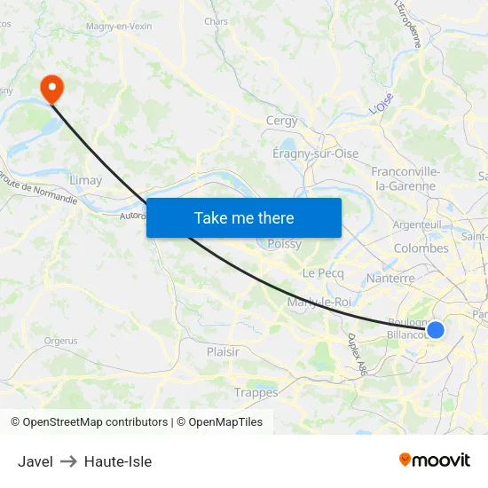 Javel to Haute-Isle map