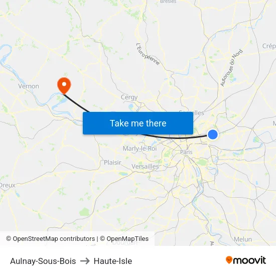 Aulnay-Sous-Bois to Haute-Isle map