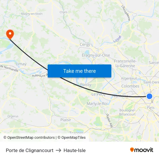 Porte de Clignancourt to Haute-Isle map