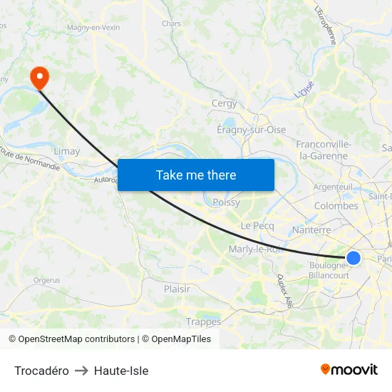 Trocadéro to Haute-Isle map
