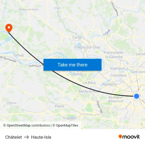 Châtelet to Haute-Isle map
