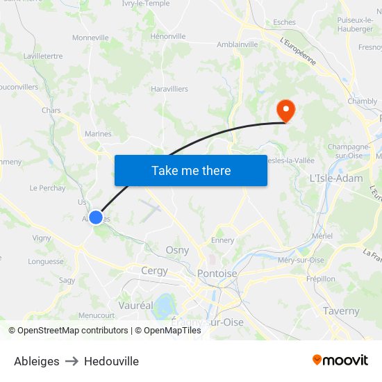 Ableiges to Hedouville map