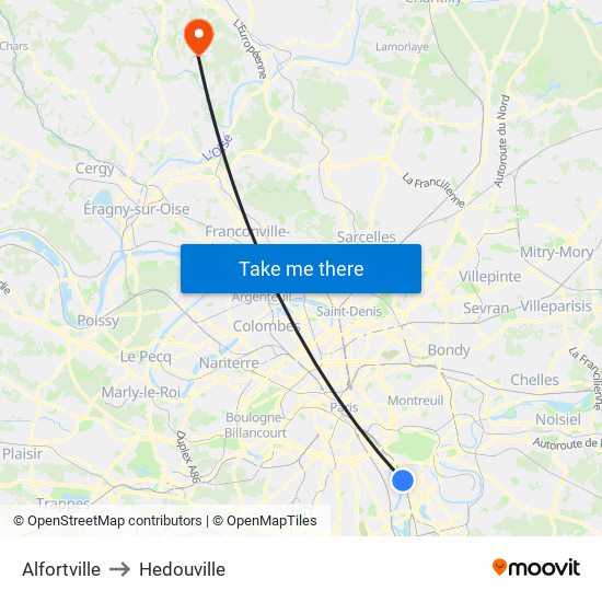 Alfortville to Hedouville map