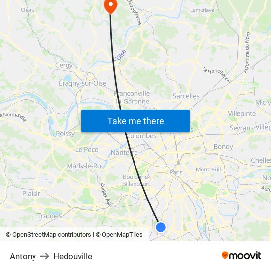 Antony to Hedouville map