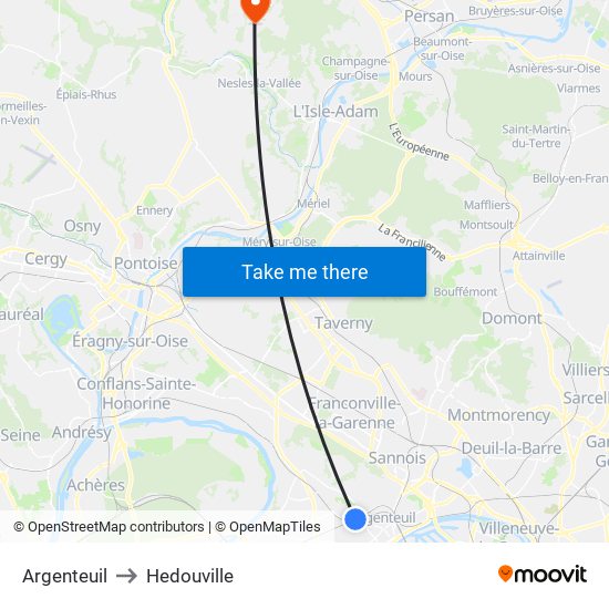 Argenteuil to Hedouville map