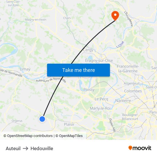 Auteuil to Hedouville map