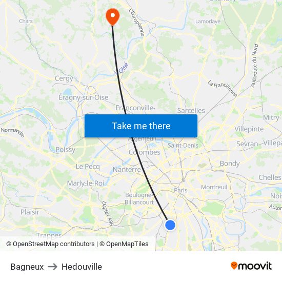 Bagneux to Hedouville map