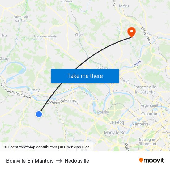 Boinville-En-Mantois to Hedouville map