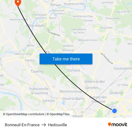 Bonneuil-En-France to Hedouville map