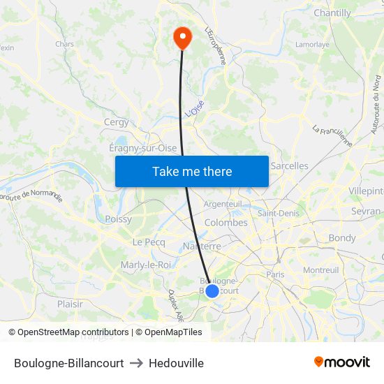 Boulogne-Billancourt to Hedouville map
