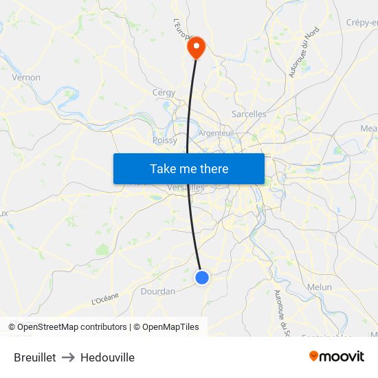 Breuillet to Hedouville map