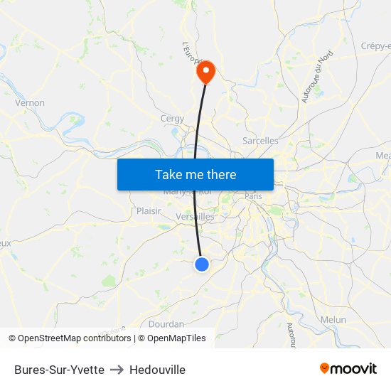 Bures-Sur-Yvette to Hedouville map