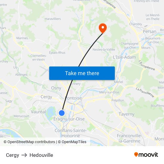 Cergy to Hedouville map