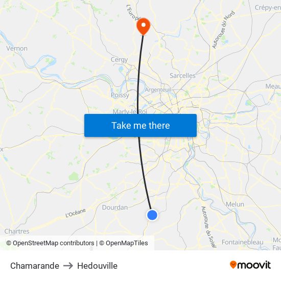 Chamarande to Hedouville map