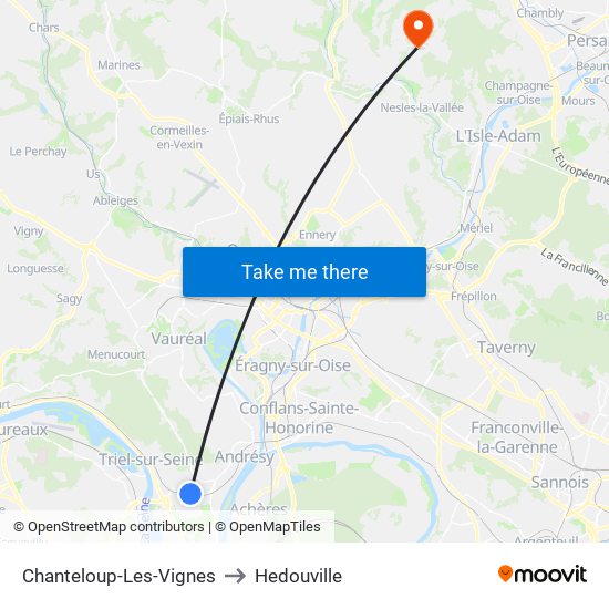 Chanteloup-Les-Vignes to Hedouville map