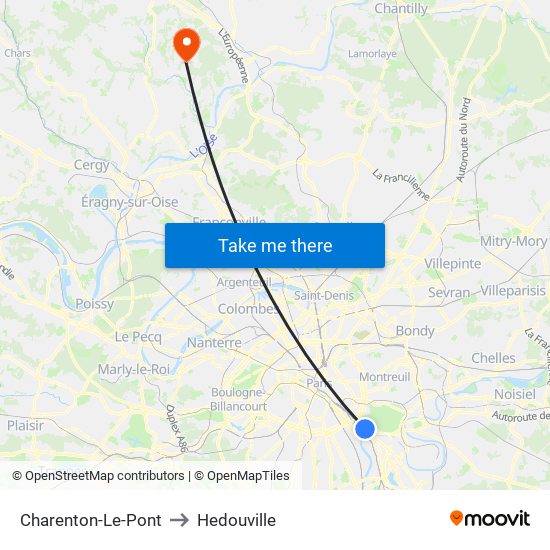 Charenton-Le-Pont to Hedouville map