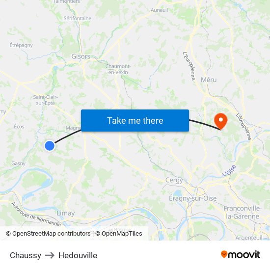 Chaussy to Hedouville map