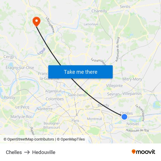 Chelles to Hedouville map
