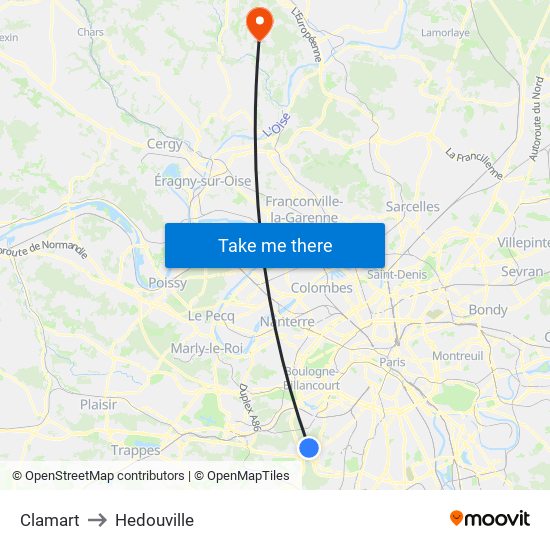 Clamart to Hedouville map