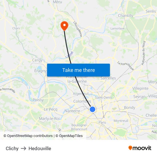 Clichy to Hedouville map