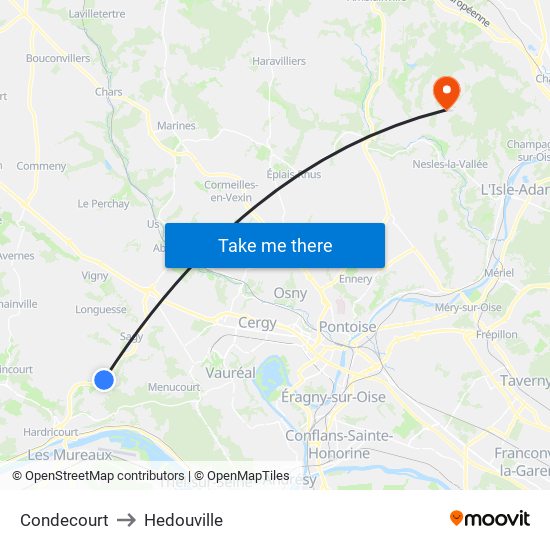 Condecourt to Hedouville map