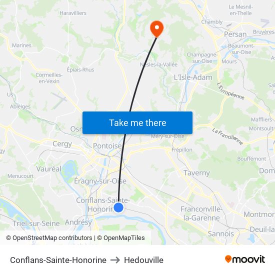 Conflans-Sainte-Honorine to Hedouville map