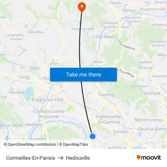 Cormeilles-En-Parisis to Hedouville map