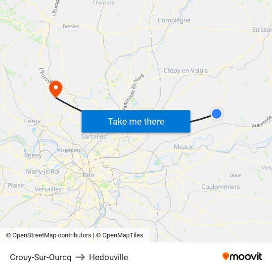 Crouy-Sur-Ourcq to Hedouville map