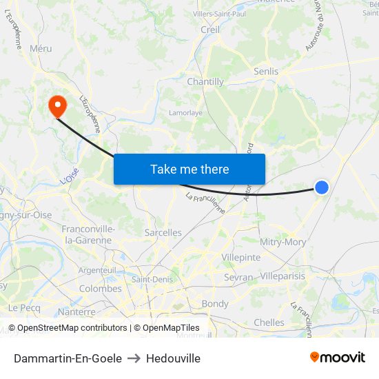 Dammartin-En-Goele to Hedouville map