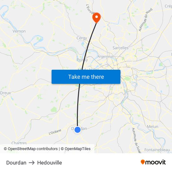 Dourdan to Hedouville map