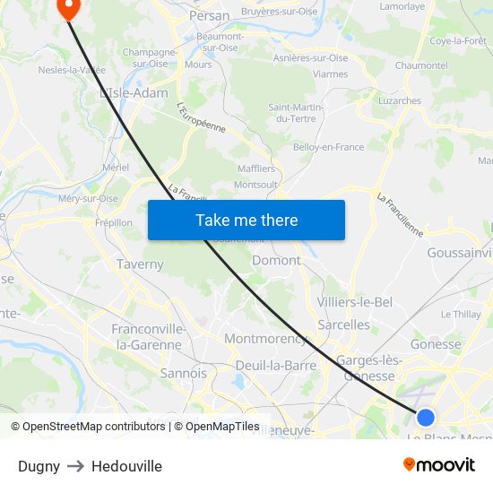 Dugny to Hedouville map