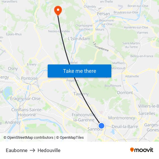 Eaubonne to Hedouville map