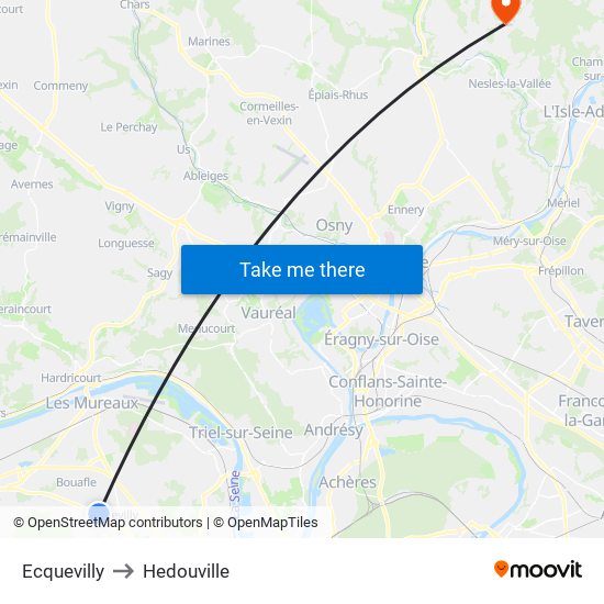 Ecquevilly to Hedouville map