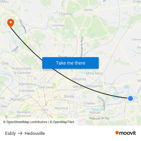 Esbly to Hedouville map