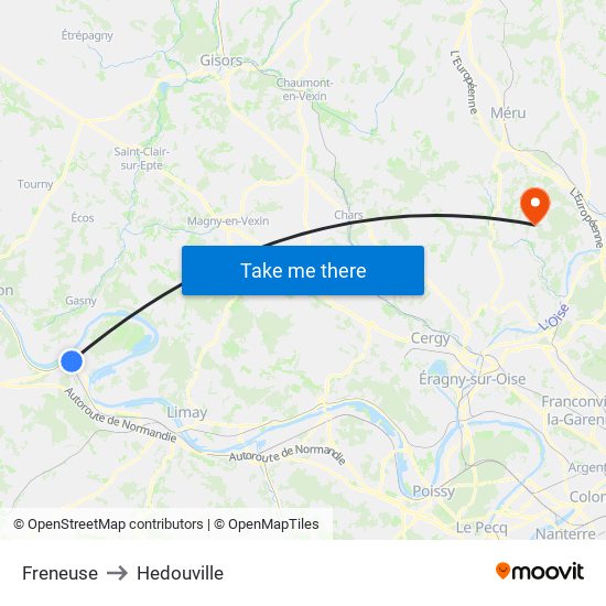 Freneuse to Hedouville map