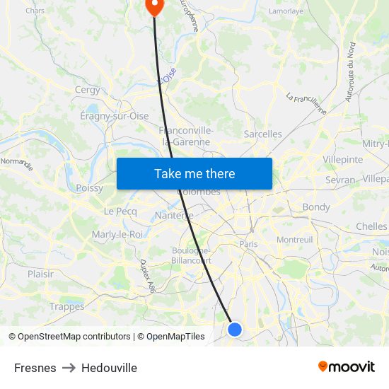 Fresnes to Hedouville map