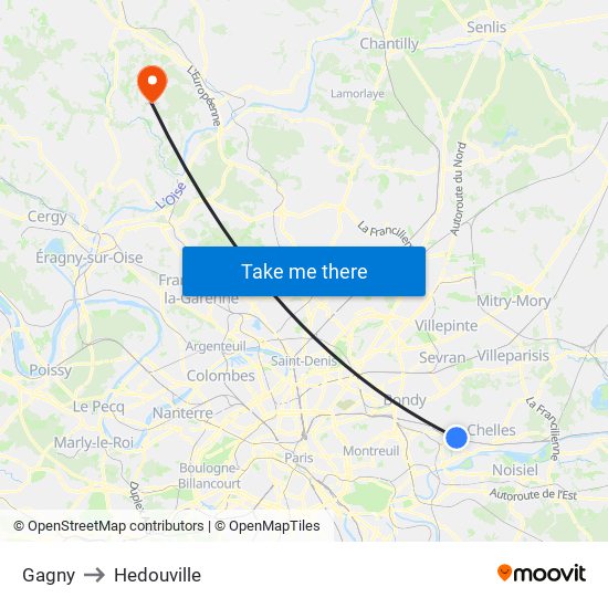 Gagny to Hedouville map