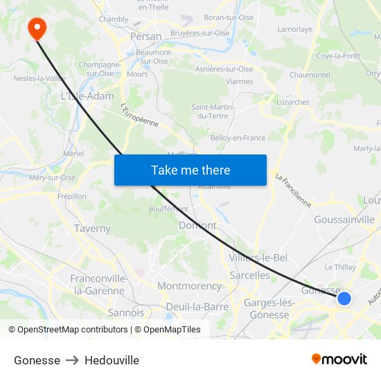 Gonesse to Hedouville map