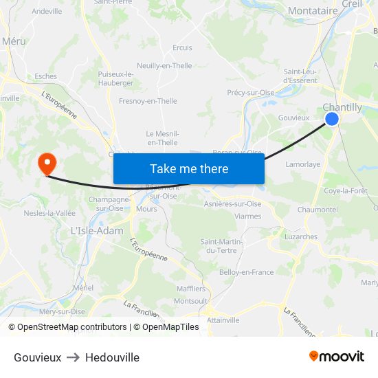 Gouvieux to Hedouville map