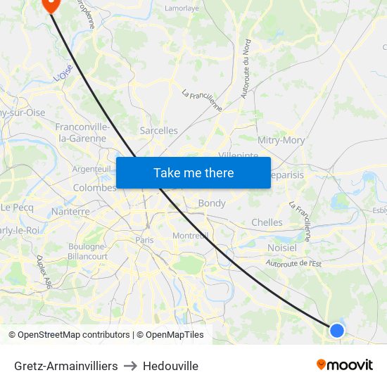 Gretz-Armainvilliers to Hedouville map