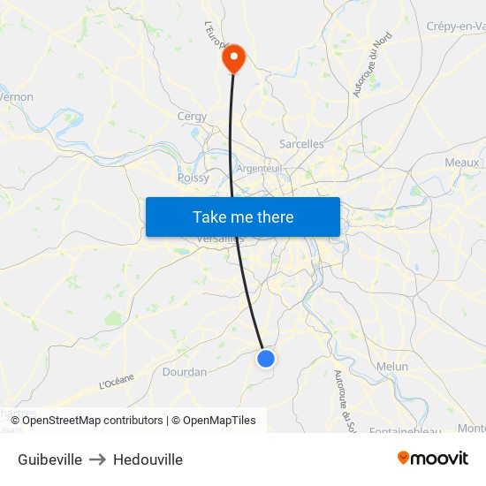 Guibeville to Hedouville map